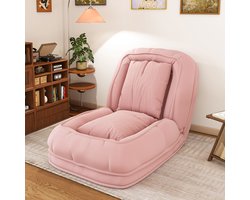 FloraGrace Chaise Longue 180 x 90 cm - 5-Voudig Verstelbaar Met 2 Kussens - Opvouwbaar Voor Woonkamer Of Leeshoek - Ribstof En Metaal - Roze