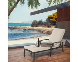 FloraGrace Chaise Longue 204 x 58 x 100 cm - Verstelbare Rugleuning Met 5 Standen - Voor Tuin En Zwembad - Aluminium En Katoen - Beige