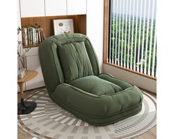 FloraGrace Chaise Longue - Opvouwbaar Ergonomisch Loungesofa Bed - 5-Voudig Verstelbaar Met 2 Kussens - Voor Woonkamer Slaapkamer Leeshoek - Stof - Groen
