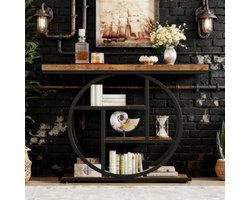 FloraGrace Consoletafel - Industrieel Design Met Gebogen Blad - Voor Hal En Woonkamer - Metaal En Houtlook - 100 x 29,5 cm