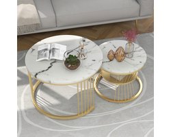 FloraGrace Design Salontafel Set Van 2 - Ronde Salontafels Met Nest-Design - MDF - Wit