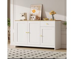 FloraGrace Dressoir - 3 Deuren En Lade Met Verstelbare Planken - Voor Woonkamer En Eetkamer - Houtdecor Wit - 120x40x75 Cm