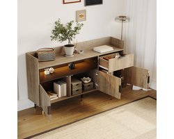 FloraGrace Dressoir - Drie Zones Met Open Vak Lade En Deuren - Voor Woonkamer Eetkamer En Kantoor - Bewerkt Hout - Naturel - 160x35x82 Cm