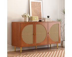 FloraGrace Dressoir En Schoenenkast Set - Rotan Front Met Opbergruimte - Voor Woonkamer En Hal - Spaanplaat - Walnootkleur