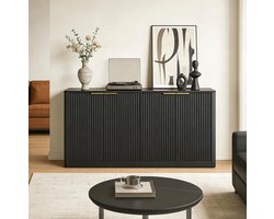 FloraGrace Dressoir - Golvend Paneeldesign Met 4 Deuren - Veelzijdige Opbergkast Voor Woonkamer En Keuken - MDF - 150x40x70,5 Cm - Zwart