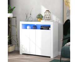 FloraGrace Dressoir - Met Ledverlichting En Usb Aansluiting - 2 Deuren Voor Woonkamer En Keuken - MDF - 108x40x92 Cm - Wit