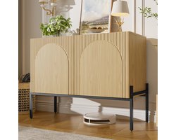 FloraGrace Dressoir - Modern Boogdesign Met 2 Deuren En Metaalpoten - Voor Woonkamer Eetkamer En Hal - Spaanplaat - 100x40x75 Cm - Naturel