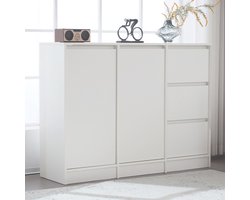FloraGrace Dressoir - Modern En Slank Design Met Verstelbare Legplank - 2 Deuren En 3 Lades Voor Woonkamer Keuken - Spaanplaat - Wit - 120x90x35 Cm