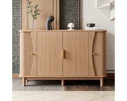 FloraGrace Dressoir - Opbergkast Met Afgeronde Hoeken En Verstelbare Plank - Voor Woonkamer En Hal - MDF - 140x40x88 Cm - Naturel