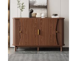 FloraGrace Dressoir - Ruime Opbergkast Met 2 Deuren En Verstelbare Plank - Voor Woonkamer, Hal En Eetkamer - MDF - 140x40x88 Cm - Walnoot