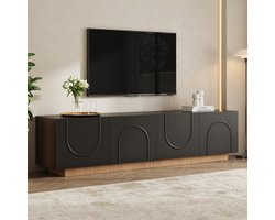 FloraGrace Dressoir - TV Meubel Met 4 Deuren En Kabeldoorvoer - Voor Woonkamer En Slaapkamer - MDF En Spaanplaat - 170x38x42 Cm - Zwart