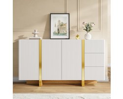 FloraGrace Dressoir - Verticaal Geribbeld Design Met 3 Deuren En 3 Lades - Voor Woonkamer En Hal - Wit - 140 X 36 X 75 Cm