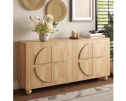 FloraGrace Dressoir - Vierdeurs Opbergkast Met Verstelbare Planken - Voor Woonkamer Hal En Eetkamer - MDF En Grenenhout - 160x38x76 Cm - Naturel