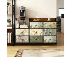 FloraGrace Dressoir - Vintage Opbergkast Met 8 Lades En Laadfunctie - Voor Hal Woonkamer En Slaapkamer - Metaal Hout Multicolor - 132x29x88 Cm