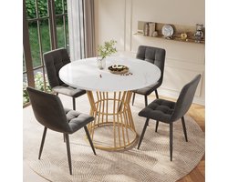 FloraGrace Eethoek 5-Delig 100 Cm - Ronde Eettafel Met 4 Fluwelen Stoelen - Voor Keuken En Eetkamer - MDF - Multicolor