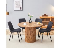 FloraGrace Eetkamerset 100 Cm - Ronde Eettafel Met 4 Stoelen - Houtlook MDF En PU Leer - Voor Eetkamer - Zwart