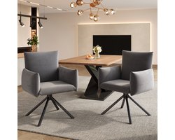 FloraGrace Eetkamerstoel – 360° Draaibaar – Set Van 4 – Velvet – Met Armleuningen En Rugondersteuning – Voor Eetkamer Of Woonkamer – Grijs