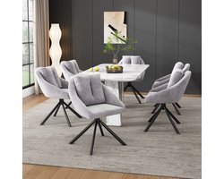 FloraGrace Eetkamerstoel – Draaibaar En Ergonomisch Comfort – Set Van 6 – Velvet En Metaal – Modern Voor Eetkamer Of Werkruimte – Grijs