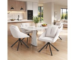 FloraGrace Eetkamerstoel – Draaibaar En Ergonomisch – Set Van 4 – Velvet – Met Armleuningen En Metalen Onderstel – Beige