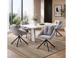 FloraGrace Eetkamerstoel – Draaibaar Met Wielen – Set Van 4 – Velvet – Modern – Grijs – Ergonomisch Comfort Met Metalen Onderstel