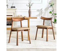 FloraGrace Eetkamerstoel - Scandinavisch Design - Set Van 2 - Hout En Kunstleer - Ergonomisch - Voor Eetkamer En Keuken - Bruin