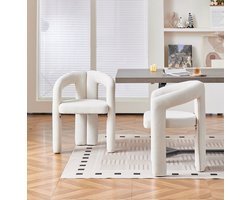 FloraGrace Eetkamerstoel Set Van 2 - Ergonomische Armleuningen En 150 Kg Draagvermogen - Voor Eetkamer Of Kantoor - Chenillestof - Beige