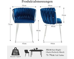 FloraGrace Eetkamerstoel Set Van 2 - Fluwelen Stoelen Met Armleuningen En Opengewerkt Design - Voor Eetkamer Keuken Of Woonkamer - Metaal - Navy