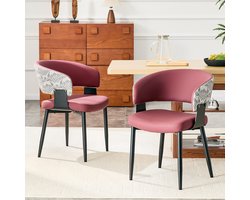 FloraGrace Eetkamerstoel Set Van 2 - Kuipstoel Met Armleuningen, Retro Middeneeuws Modern Design - Voor Woonkamer En Eetkamer - Kunstleer - Rood