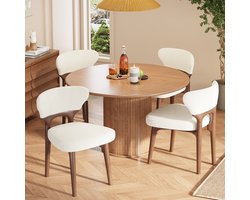 FloraGrace Eetkamerstoel Set Van 4 - Comfortabele Zitting - Massief Houten Frame - Modern Voor Eetkamer Of Woonkamer - Lichtbeige