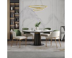 FloraGrace Eetkamerstoel Set Van 4 Met Armleuningen En Zachte Zitting Verstelbare Voetdoppen Modern Scandinavisch Metaal Groen Beige Goud