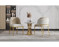 FloraGrace Eetkamerstoel Set Van 4 - Modern Design Met Verstelbare Voetjes En Armleuningen - Voor Woonkamer, Eetkamer En Kantoor - Kunstleer - Beige