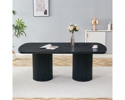 FloraGrace Eettafel - Ovale Tafel Met Geribbelde Zuilvoet - Voor Eetkamer En Keuken - MDF - Zwart