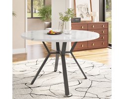 FloraGrace Eettafel - Rond Met Marmerlook En X Onderstel - Voor Eetkamer En Woonkamer - MDF Staal - 100 x 75 cm - Zwart Wit