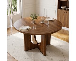FloraGrace Eettafel - Ronde Eettafel Met Houtnerf En Scandinavische Stijl - Voor Woonkamer En Eetkamer - MDF - Walnoot - 120 Cm