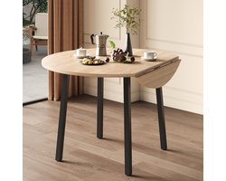 FloraGrace Eettafel - Ronde Klaptafel Voor 2 Tot 4 Personen - Compact Voor Keuken En Woonruimte - MDF - Eiken - 100x100 cm