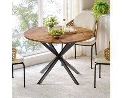 FloraGrace Eettafel - Ronde Tafel Met Industrieel Design En X-Poten - Voor Eetkamer Keuken En Woonkamer - Spaanplaat Metaal - 120x120x78 Cm - Bruin Zwart