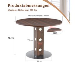 FloraGrace Eettafel Ronde Tafel Met Walnoot Houtnerf En Metalen Voet Modern Voor Keuken En Eetkamer MDF 100 Cm 76 Cm
