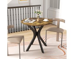 FloraGrace Eettafel - Ronde Tafel Voor 2 Personen - Compact Voor Keuken En Eethoek - Hout En Staal - Ø78 x 75 cm - Bruin