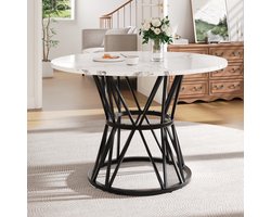 FloraGrace Eettafel - Ronde Tafel Voor 4 Personen - Voor Eetkamer Woonkamer En Kantoor - MDF Met Marmerlook - 100x100x76 Cm - Zwart
