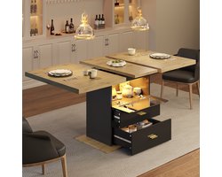 FloraGrace Eettafel - Uitschuifbaar Met Led En 2 Laden - Voor Keuken En Eetkamer - MDF En Metaal - 110 Tot 140x80x75 Cm