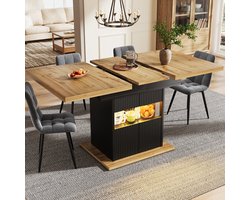 FloraGrace Eettafel - Uitschuifbaar Met Opbergruimte En Ledverlichting - Voor Keuken En Eethoek - MDF En Metaal - 110-140x80x76 Cm - Zwart