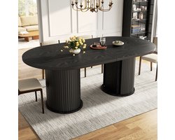 FloraGrace Eettafel - Uitschuifbaar Met Verborgen Opbergruimte - Voor Eten En Werken - Hout En Metaal - 149,8-189,7x80x75 Cm - Zwart
