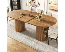FloraGrace Eettafel - Uitschuifbaar Met Verborgen Opbergruimte - Voor Keuken En Eethooek - MDF En Metaal - 149,8-189,7x80x75 Cm - Donkerbruin
