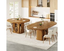 FloraGrace Eettafel - Uitschuifbaar Rond Naar Ovaal Met Opbergruimte - Voor Eetkamer En Woonkamer - MDF - 118-158x118x77 Cm - Walnoot
