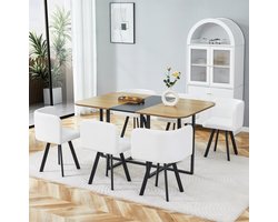 FloraGrace Eettafelset - Uitschuifbare Eettafel Met 6 Stoelen - Ruimtebesparend Voor Keuken En Eetkamer - Hout En Metaal - 150x100x79 Cm