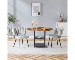 FloraGrace Eettafelset Voor 2 Personen – Ronde 107 Cm Eettafel Met Dubbele Opberglagen – Voor Kleine Ruimtes – MDF En Metaal – Lichtgrijs En Notenhout Zwart