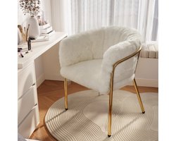 FloraGrace Fauteuil - 1 Stuk - Licht Luxe Design Met Zachte Imitatiebont Bekleding - Stabiele Metalen Poten - Voor Woonkamer Eethoek Of Slaapkamer - Beige