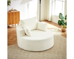 FloraGrace Fauteuil - 1-Zits Loungestoel Zonder Montage - Met Rugkussen En Hoofdsteun - Woonkamer Of Slaapkamer - Chenille - Beige