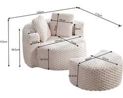 FloraGrace Fauteuil 129 x 116 x 65 cm - Met Hocker En 360 Graden Kuipvorm - Voor Woonkamer Of Slaapkamer - Stof - Beige