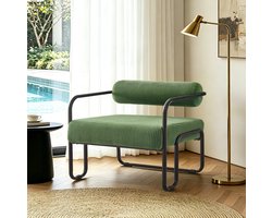 FloraGrace Fauteuil 68,5 x 73 x 70,5 cm - Groene Corduroy Relaxstoel met Armleuningen - Industrieel Design voor Woonkamer of Bureau - Metaal
